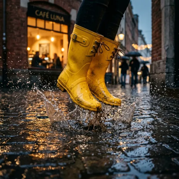 Splash in puddles in the rain