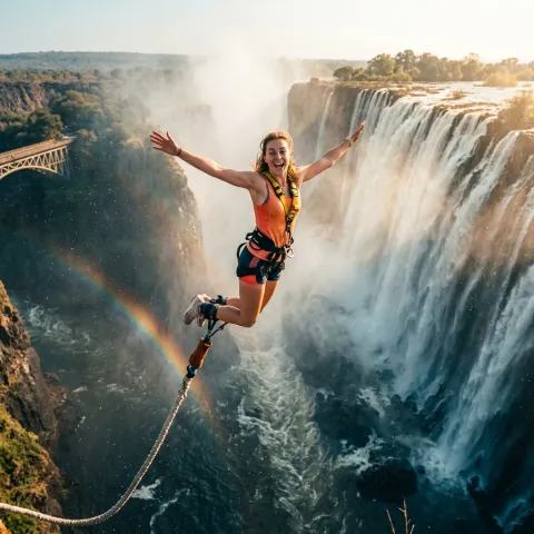 Bungee jump at Victoria Falls in Zambia.